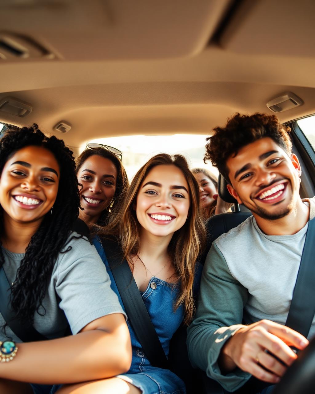 Happy travelers carpooling together